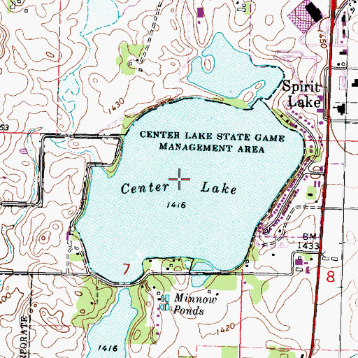 Topographic Map of Center Lake Wildlife Management Area, IA