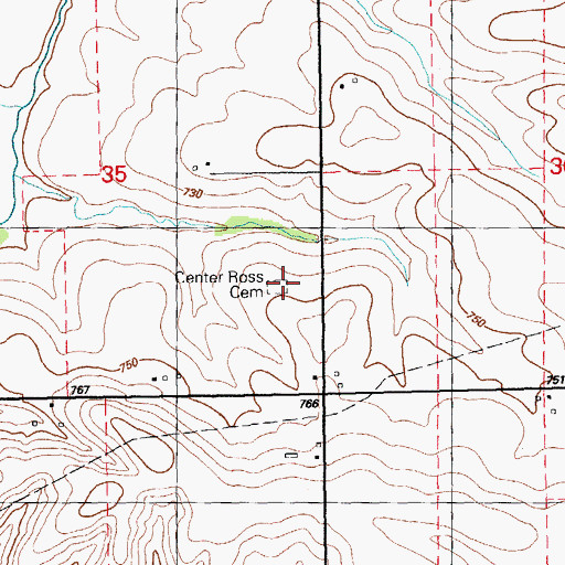 Topographic Map of Center Ross Cemetery, IA