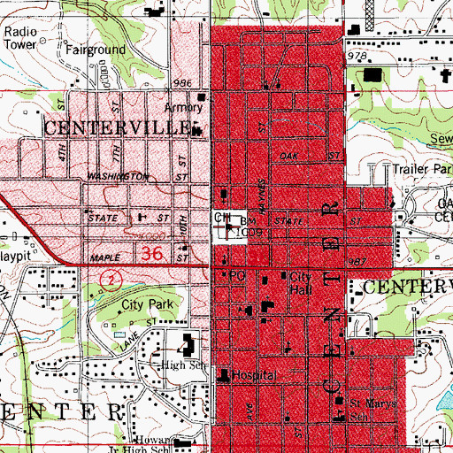 Topographic Map of Centerville, IA