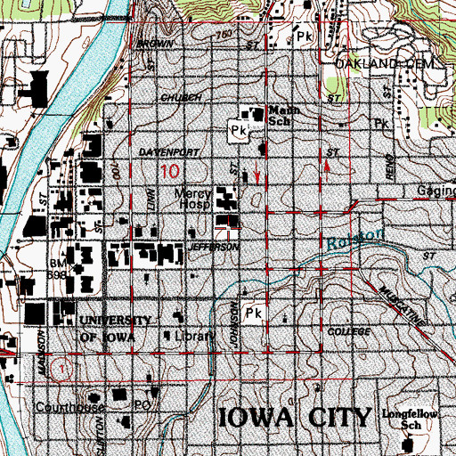 Topographic Map of Central Junior High School, IA