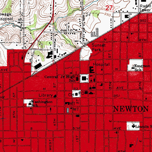 Topographic Map of Central Junior High School, IA