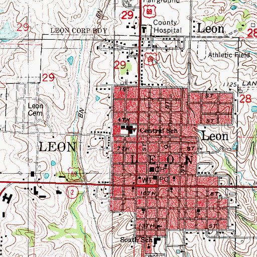 Topographic Map of Central School, IA