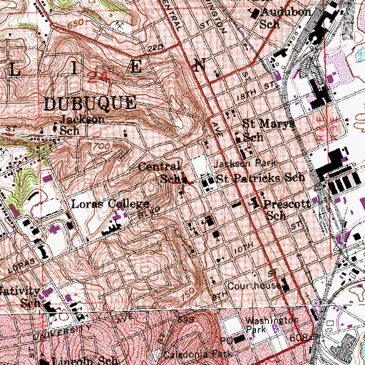 Topographic Map of Central School, IA