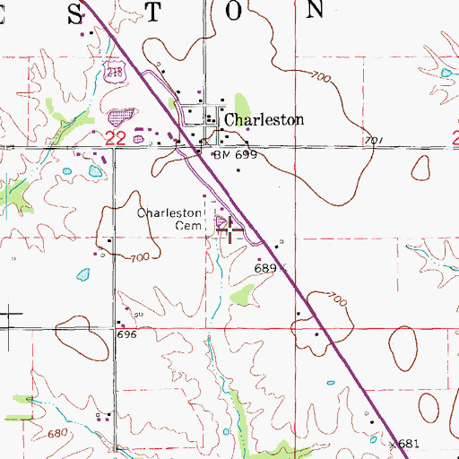 Topographic Map of Charleston Cemetery, IA
