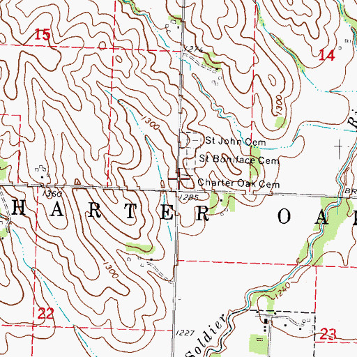 Topographic Map of Charter Oak Cemetery, IA