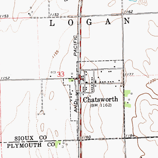 Topographic Map of Chatsworth, IA