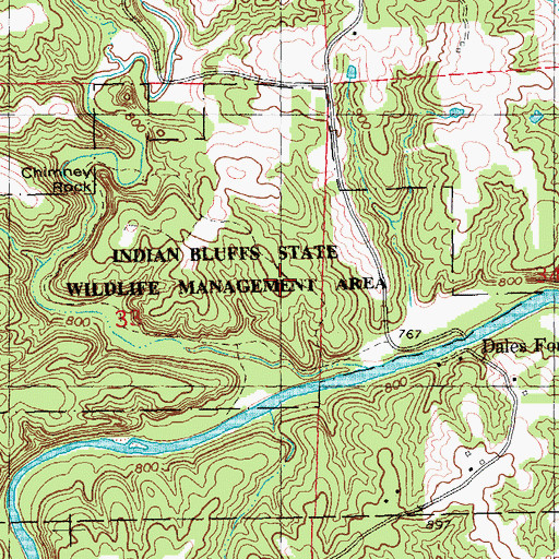 Topographic Map of Chimney Rock Indian Bluffs State Game Mgt Ar, IA