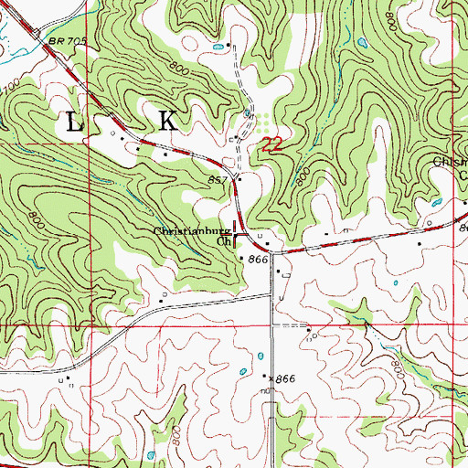 Topographic Map of Christianburg Church, IA