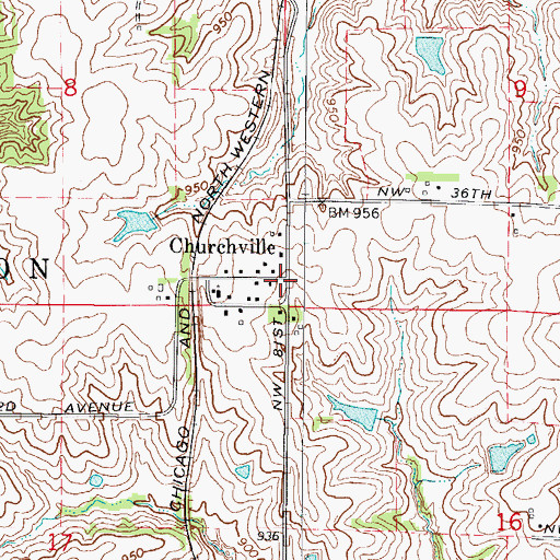 Topographic Map of Churchville, IA