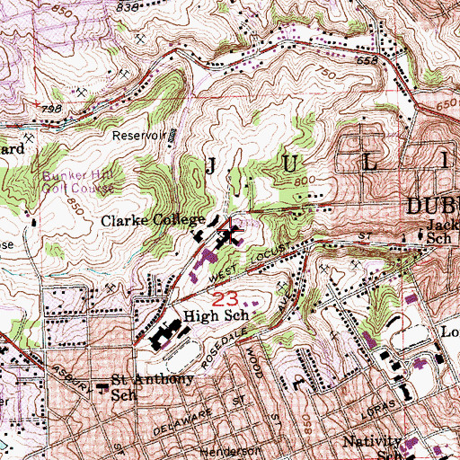 Topographic Map of Clarke University, IA