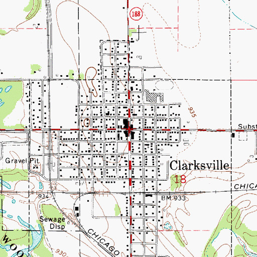 Topographic Map of Clarksville, IA