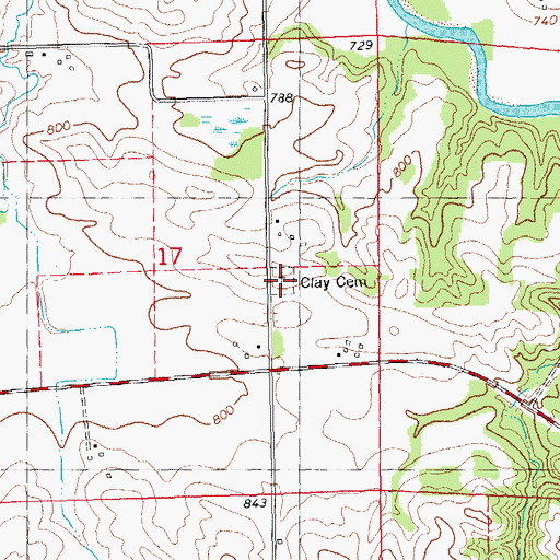 Topographic Map of Clay Cemetery, IA