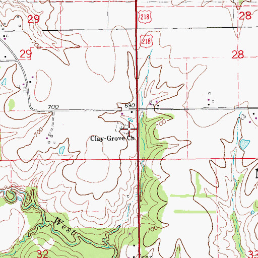Topographic Map of Clay-Grove Church, IA