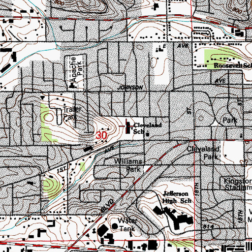 Topographic Map of Cleveland Elementary School, IA