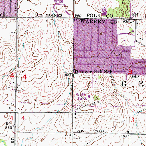 Topographic Map of Clover Hill School, IA