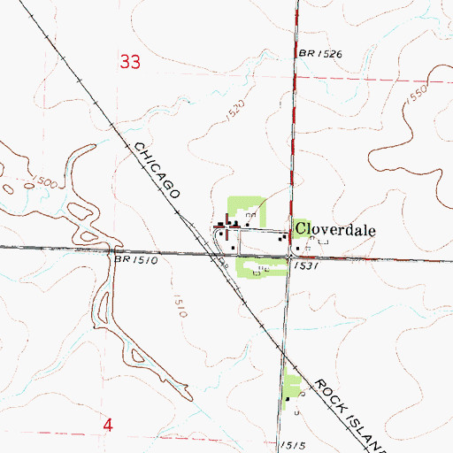 Topographic Map of Cloverdale, IA