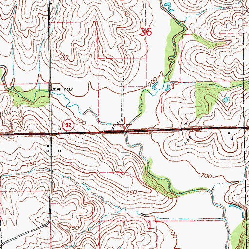 Topographic Map of Coal Creek, IA