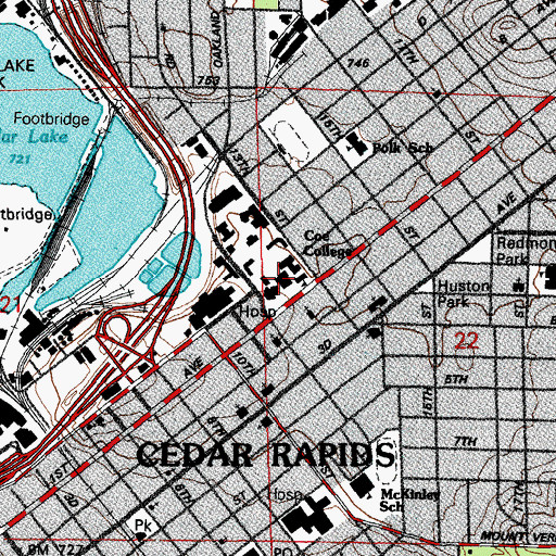 Topographic Map of Coe College, IA