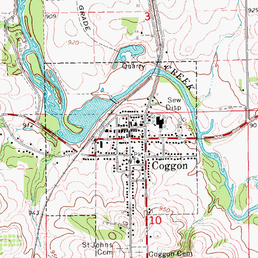 Topographic Map of Coggon, IA