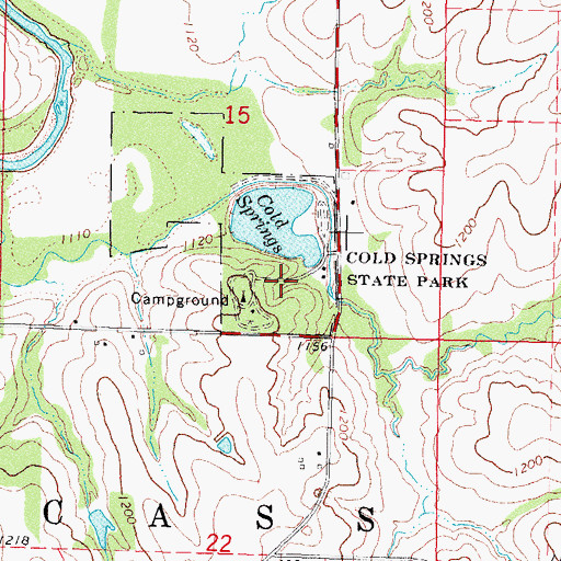 Topographic Map of Cold Springs State Park, IA