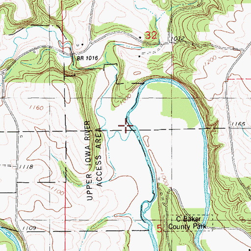 Topographic Map of Cold Water Creek, IA