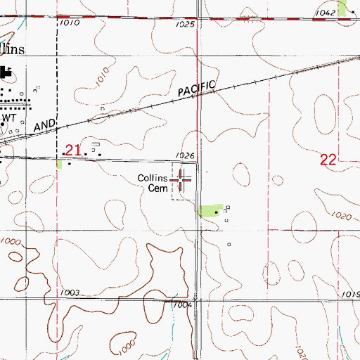 Topographic Map of Collins Cemetery, IA