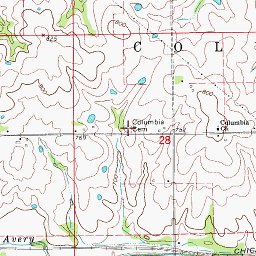 Topographic Map of Columbia Cemetery, IA