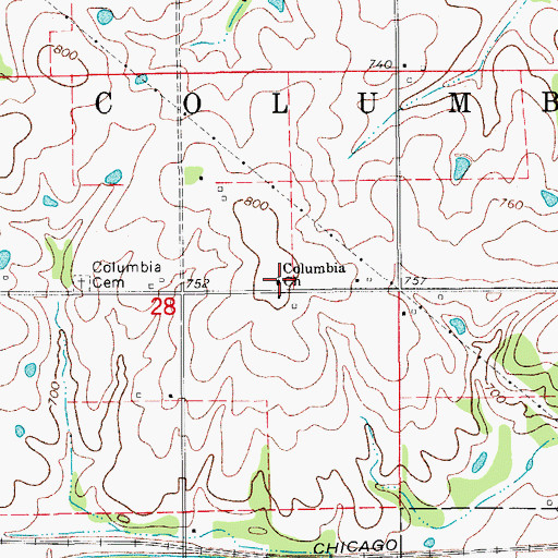 Topographic Map of Columbia Church, IA