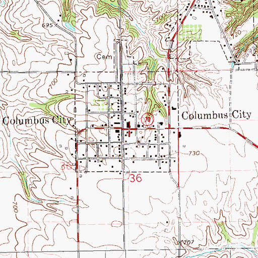 Topographic Map of Columbus City, IA