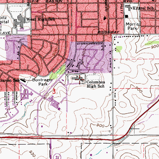 Topographic Map of Columbus High School, IA