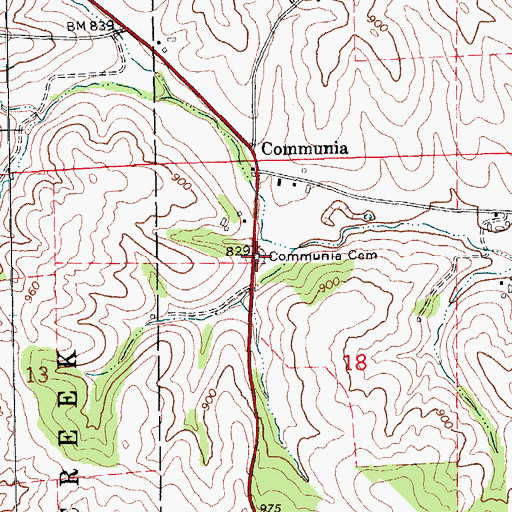 Topographic Map of Communia Cemetery, IA
