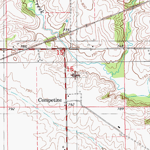 Topographic Map of Competine Cemetery, IA