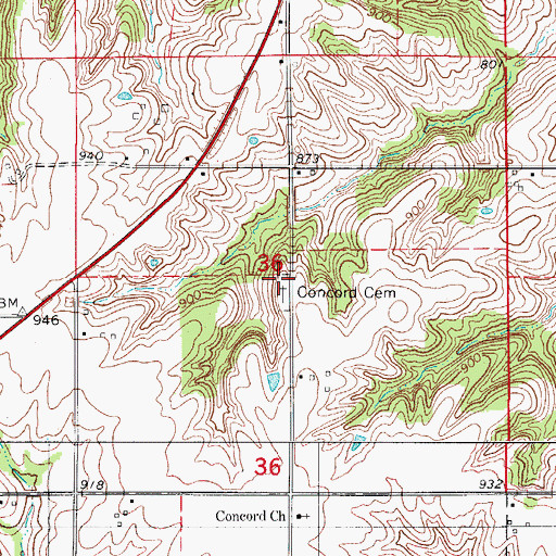 Topographic Map of Concord Cemetery, IA