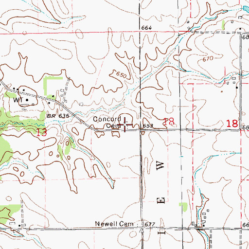 Topographic Map of Concord Cemetery, IA