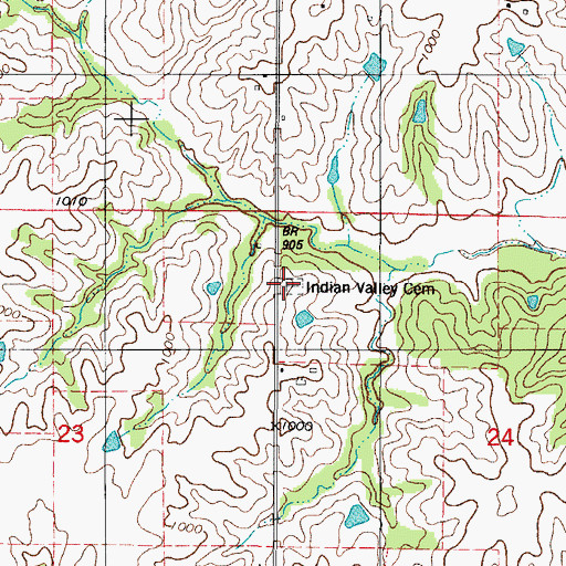 Topographic Map of Indian Valley Cemetery, IA