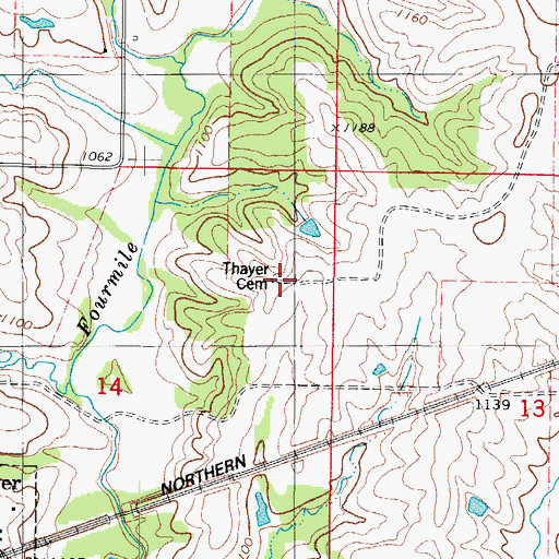 Topographic Map of Thayer Cemetery, IA