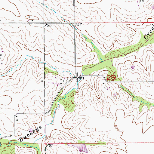 Topographic Map of Coon Creek, IA