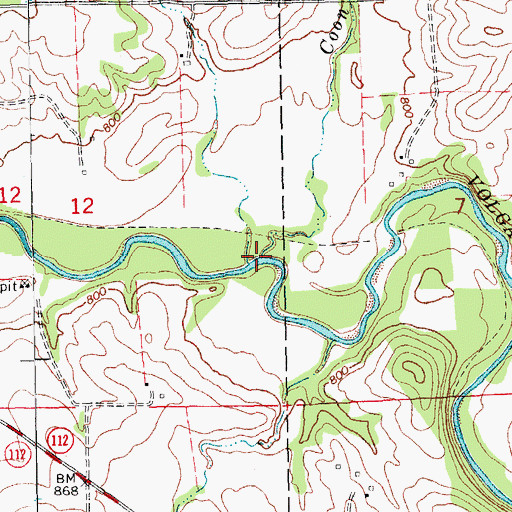 Topographic Map of Coon Creek, IA