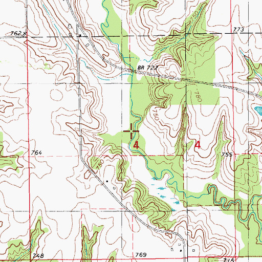 Topographic Map of Coon Creek, IA