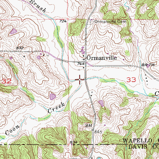 Topographic Map of Coon Creek, IA