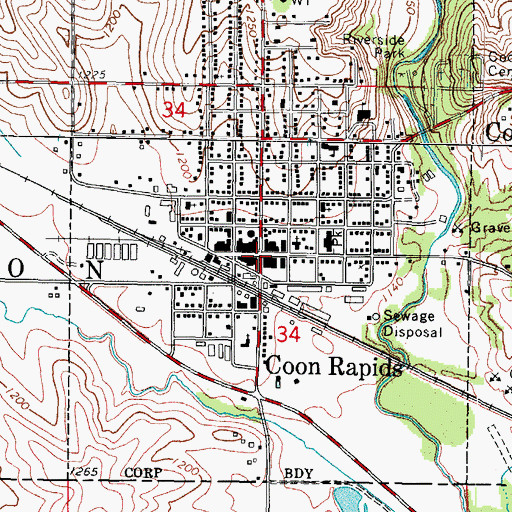 Topographic Map of Coon Rapids, IA