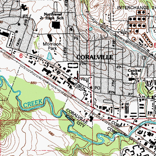 Topographic Map of Coralville, IA