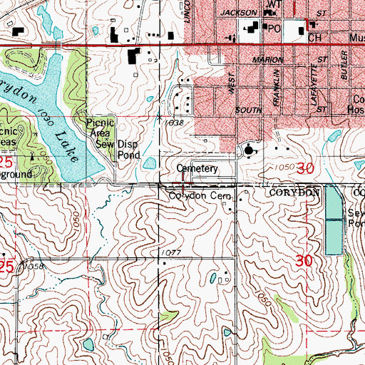 Topographic Map of Corydon Cemetery, IA