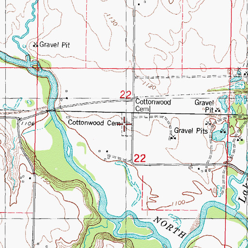 Topographic Map of Cottonwood Cemetery, IA