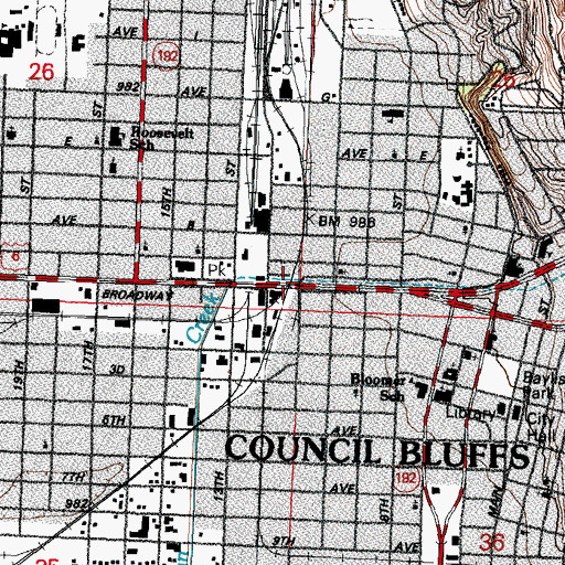 Topographic Map of Council Bluffs, IA