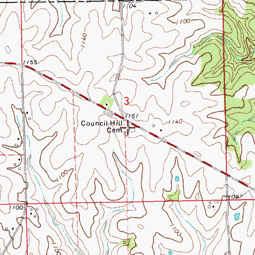 Topographic Map of Council Hill Cemetery, IA