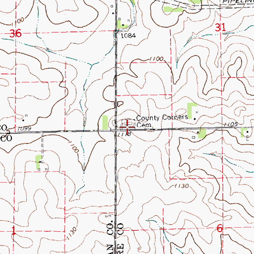 Topographic Map of County Corners Cemetery, IA