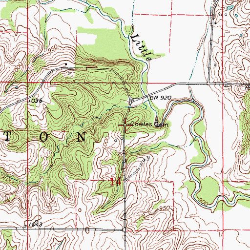 Topographic Map of Cowles Cemetery, IA