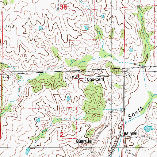 Topographic Map of Cox Cemetery, IA