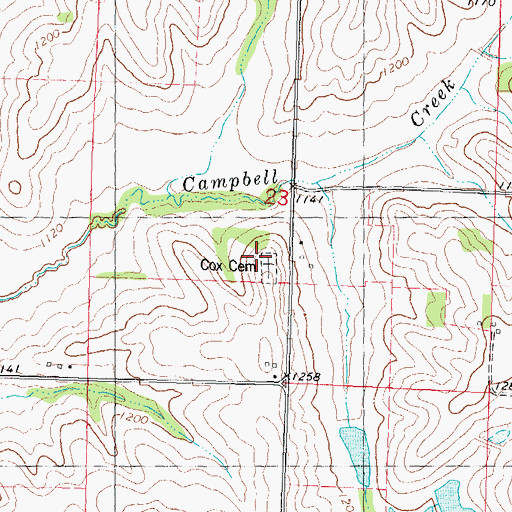 Topographic Map of Cox Cemetery, IA